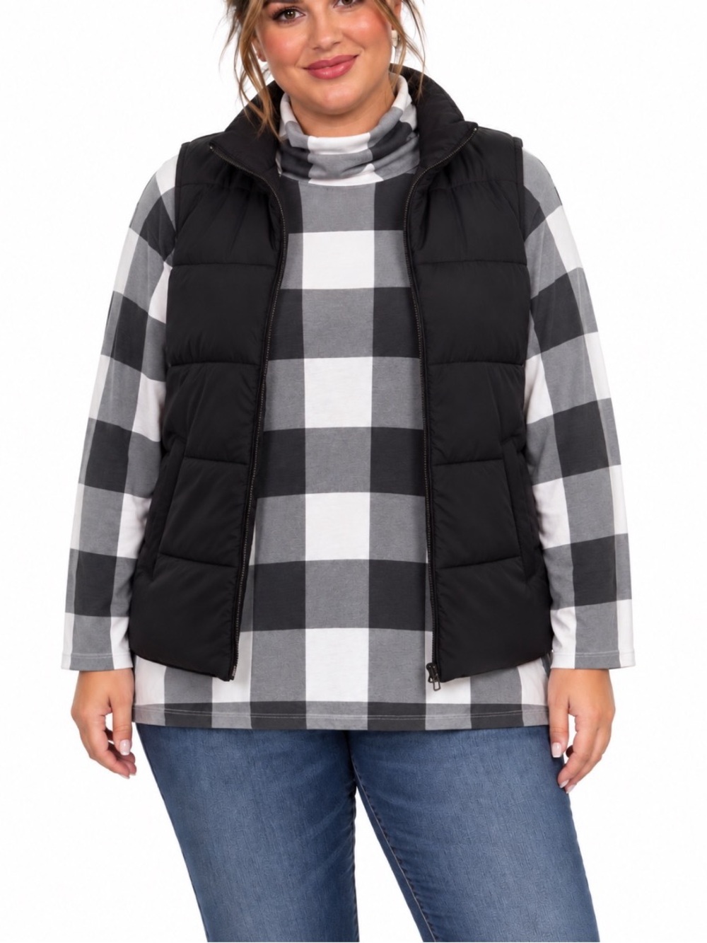 Lands' End women's shaped fit long-sleeve knit turtleneck in a gray and white